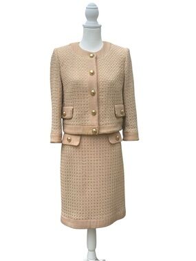 Milly NY Blush Pink & Gold Wool Tweed Suit Set ✨ Old Money Quiet Luxury Size 6